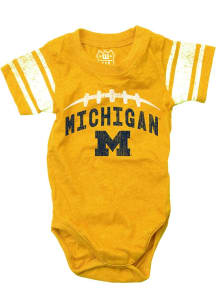 Wes and Willy Michigan Wolverines Baby Yellow Football Short Sleeve One Piece