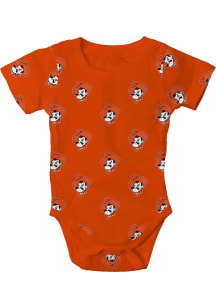 Wes and Willy Oklahoma State Cowboys Baby Orange All Over Print Pistol Pete Short Sleeve One Piece