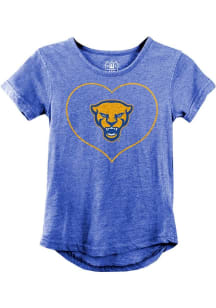 Wes and Willy Pitt Panthers Girls Blue Burn Out Glitter Heart Short Sleeve Fashion T-Shirt