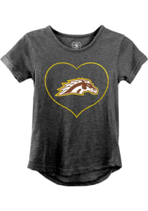 Wes and Willy Western Michigan Broncos Girls Black Multi Font Short Sleeve Fashion T-Shirt