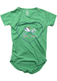 Wes and Willy Notre Dame Fighting Irish Girls Green Burn Out Glitter Heart Short Sleeve Fashion T-..