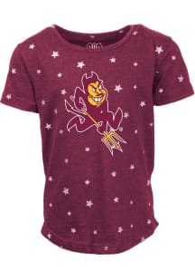 Wes and Willy Arizona State Sun Devils Girls Maroon Shimmer Star Primary Logo Short Sleeve Fashion..