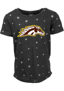 Wes and Willy Western Michigan Broncos Girls Black Shimmer Star Primary Logo Short Sleeve Fashion..