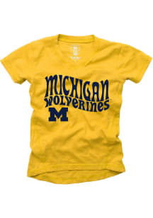 Wes and Willy Michigan Wolverines Girls Yellow Vault Wave Short Sleeve Tee