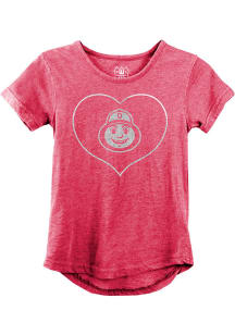 Wes and Willy Ohio State Buckeyes Girls Red Burn Out Glitter Heart Short Sleeve Fashion T-Shirt