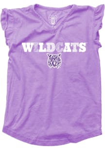 Wes and Willy K-State Wildcats Girls Lavender Ruffle Multi Font Short Sleeve Fashion T-Shirt