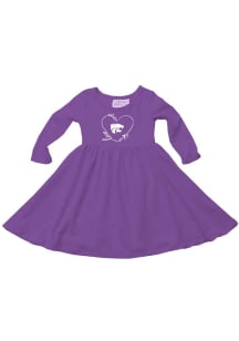 Wes and Willy K-State Wildcats Baby Girls Purple French Terry Heart LS Short Sleeve Dress
