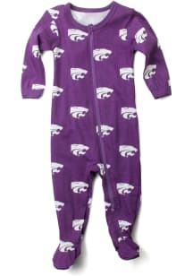 Wes and Willy K-State Wildcats Baby Purple All Over Footie Loungewear One Piece Pajamas