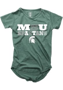 Wes and Willy Michigan State Spartans Girls Green Multi Font Short Sleeve Fashion T-Shirt