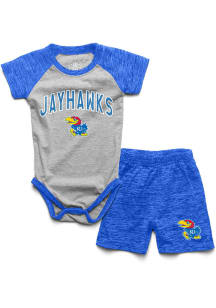 Wes and Willy Kansas Jayhawks Infant Blue Cloudy Yarn SS Short Set Top and Bottom