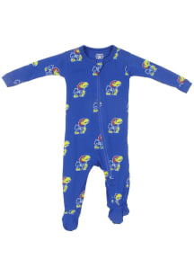 Wes and Willy Kansas Jayhawks Baby Blue All Over Footie Loungewear One Piece Pajamas