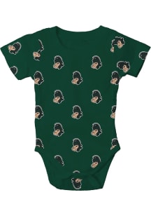 Wes and Willy Michigan State Spartans Baby Green All Over Print Gruff Short Sleeve One Piece