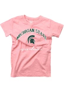 Wes and Willy Michigan State Spartans Girls Pink Arch Mascot Chant Graphic Short Sleeve Tee