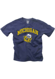 Wes and Willy Michigan Wolverines Boys Blue Jersey Vintage Arch Mascot Short Sleeve T-Shirt