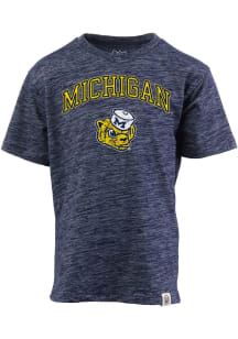 Wes and Willy Michigan Wolverines Youth Blue Vintage Arch Mascot Short Sleeve Fashion T-Shirt