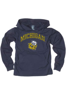 Wes and Willy Michigan Wolverines Boys Blue Vintage Arch Mascot Long Sleeve Hooded Sweatshirt