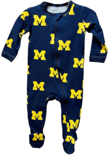 Wes and Willy Michigan Wolverines Baby Blue All Over Footie Loungewear One Piece Pajamas