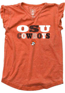 Wes and Willy Oklahoma State Cowboys Toddler Girls Orange Ruffle Multi Font Short Sleeve Fashion T..