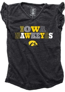 Wes and Willy Iowa Hawkeyes Toddler Girls Black Ruffle Multi Font Short Sleeve Fashion T-Shirt