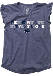Wes and Willy Penn State Nittany Lions Toddler Girls Navy Blue Ruffle Multi Font Short Sleeve Fash..