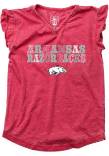 Wes and Willy Arkansas Razorbacks Toddler Girls Cardinal Ruffle Multi Font Short Sleeve Fashion T-..