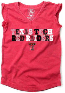Wes and Willy Texas Tech Red Raiders Toddler Girls Red Ruffle Multi Font Short Sleeve Fashion T-Sh..