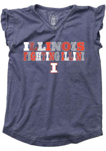 Wes and Willy Illinois Fighting Illini Toddler Girls Navy Blue Ruffle Multi Font Short Sleeve T-Sh..