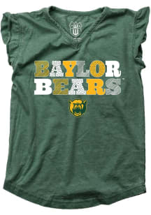 Wes and Willy Baylor Bears Toddler Girls Green Ruffle Multi Font Short Sleeve Fashion T-Shirt