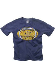 Wes and Willy Michigan Wolverines Youth Blue Lettered Football Short Sleeve T-Shirt