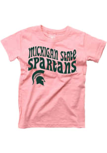 Wes and Willy Michigan State Spartans Girls Pink Wave Font Short Sleeve T-Shirt