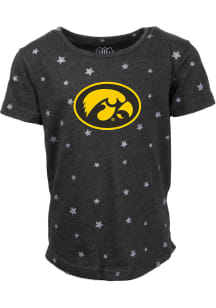 Wes and Willy Iowa Hawkeyes Girls Black Shimmer Star Short Sleeve Fashion T-Shirt