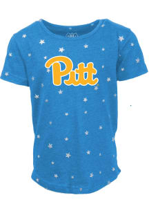 Wes and Willy Pitt Panthers Girls Blue Shimmer Star Short Sleeve Fashion T-Shirt