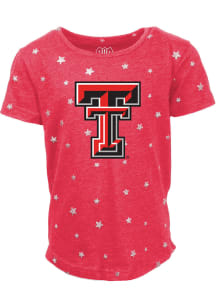 Wes and Willy Texas Tech Red Raiders Girls Red Shimmer Star Short Sleeve Fashion T-Shirt