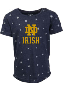 Wes and Willy Notre Dame Fighting Irish Girls Navy Blue Shimmer Star Short Sleeve Fashion T-Shirt