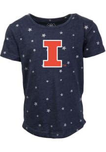 Wes and Willy Illinois Fighting Illini Girls Navy Blue Shimmer Star Short Sleeve Fashion T-Shirt