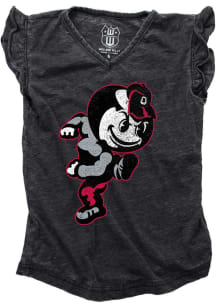 Brutus Buckeye  Wes and Willy Ohio State Buckeyes Toddler Girls Black Ruffle Vault Short Sleeve Fa..