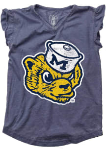 Wes and Willy Michigan Wolverines Toddler Girls Blue Ruffle Vault Short Sleeve Fashion T-Shirt