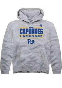 Anna Capobres Rally Pitt Panthers Youth NIL Stacked Box Long Sleeve Player Hoodie Grey