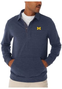 Michigan Wolverines Mens Navy Blue Collared Sweatshirt Long Sleeve Qtr Zip Pullover