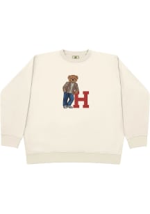 Crew Dog Harvard Crimson Mens White Leaning H Bear Long Sleeve Fashion Sweatshirt