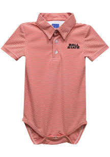Vive La Fete Ball State Cardinals Baby Red Pencil Stripe Short Sleeve One Piece Polo