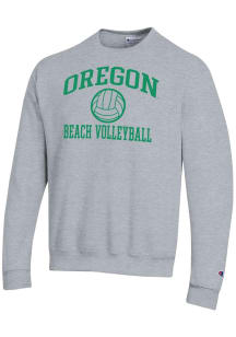 Champion Oregon Ducks Mens Grey Beach Volleyball Icon Powerblend Long Sleeve Crew Sweatshirt