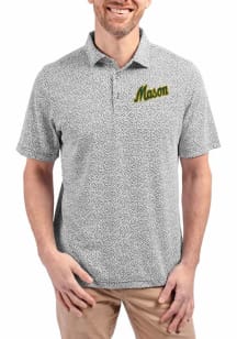 Cutter and Buck George Mason University Mens Black Vault Virtue Eco Pique Botanical Short Sleeve P..