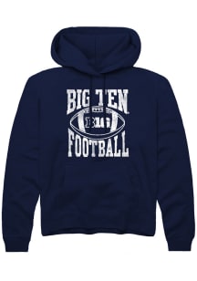 Rally Big Ten Mens Navy Blue Football Arch Style Long Sleeve Hoodie