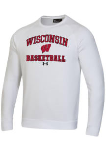 Under Armour Wisconsin Badgers Mens White Basketball Rival Long Sleeve Crew Sweatshirt