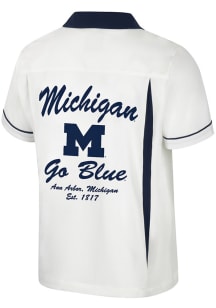 Colosseum Michigan Wolverines Mens Navy Blue Shields Bowling Short Sleeve Dress Shirt