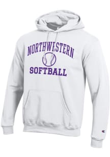 Champion Northwestern Wildcats Mens White Softball Icon Powerblend Long Sleeve Hoodie