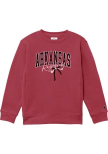 League Arkansas Razorbacks Girls Cardinal Red Team Script Long Sleeve Sweatshirt