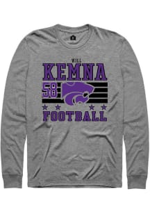 Will Kemna K-State Wildcats Grey Football NIL Striped Long Sleeve Player T Shirt