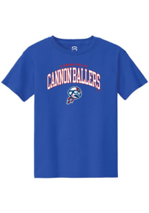 Summit Sportswear Kannapolis Cannon Ballers Youth Blue Arch Mascot Short Sleeve T-Shirt